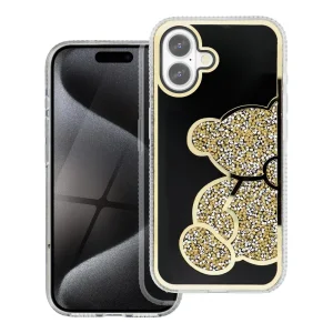 Удароустойчив калъф Teddy Bear за iPhone 16, Златист