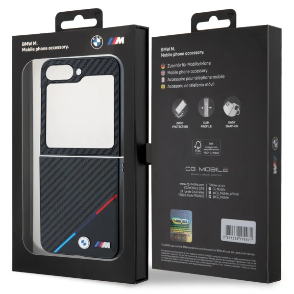 Калъф BMW за Samsung Galaxy Z Flip 6, M PU Carbon Tricolor Stripe, BMHCZF623PUDTK 6