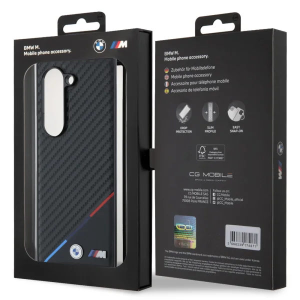 Калъф BMW за Samsung Galaxy Z Fold 6, M PU Carbon Tricolor Stripe MagSafe, BMHMZFD623PUDTK 6