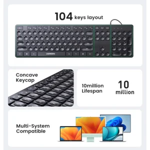 UGREEN KU004 BG Chocolate Keyboard, with 1.5m cable 3