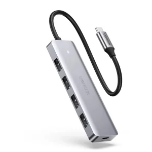 USB Хъб UGREEN CM219 4xUSB-A 3.0 1xUSB-C Input USB-C, Сребрист