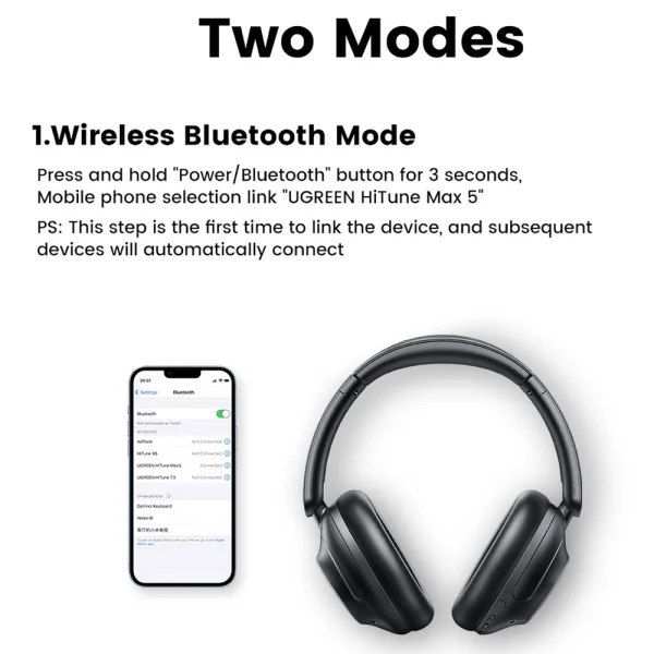 Слушалки Bluetooth UGREEN HP202 Max5 ANC, Черен 6