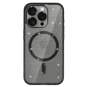 Удароустойчив калъф Glitter MagSF за iPhone 16 Pro, Черен
