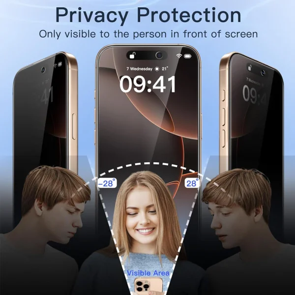 Glass Screen Protector PRIVACY for iPhone 16 Pro, 5D Full Glue, Black 2