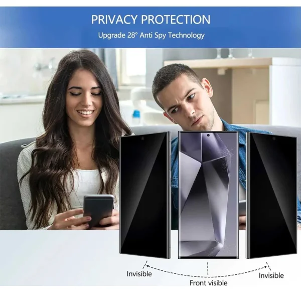 PRIVACY Tempered Glass Protector for Samsung Galaxy S24 Ultra, 5D Full Glue, Black 2