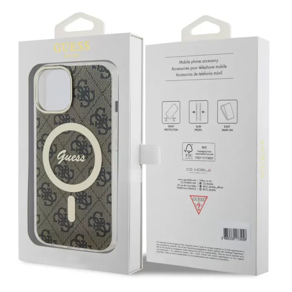 Калъф GUESS, IML 4G MagSafe за iPhone 15, GUHMP15SH4STW, Кафяв 5