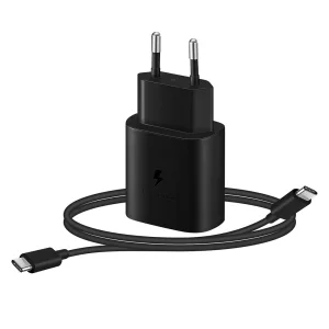 Зарядно SAMSUNG, 25W, с кабел USB-C към USB-C, EP-TA800EBE, EP-DA705BBE, bulk, Черен