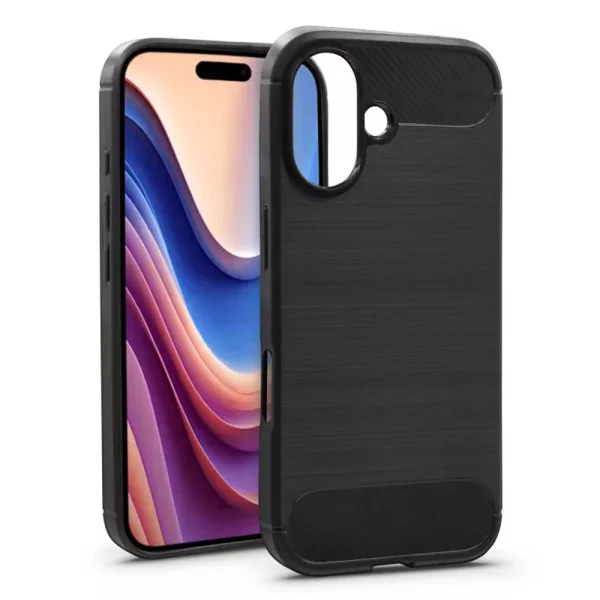 Силиконов калъф Carbon за iPhone 16 Plus, Черен 3