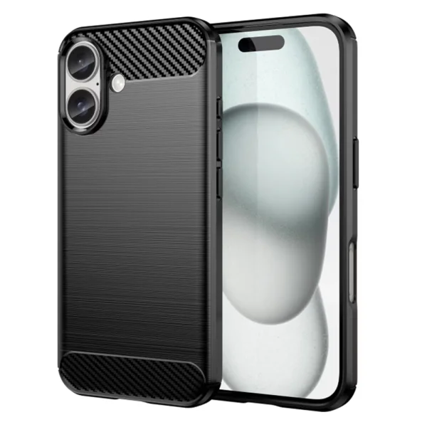 Силиконов калъф Carbon за iPhone 16 Plus, Черен 1