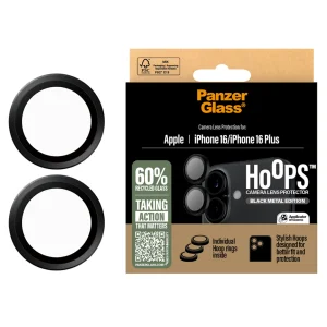 Стъклен Протектор за камера PanzerGlass Hoops Lens Protector за iPhone 16 / 16 Plus, Черен
