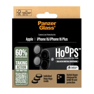 Стъклен Протектор за камера PanzerGlass Hoops Lens Protector за iPhone 16 / 16 Plus, Черен 4