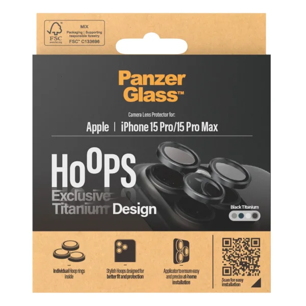 Стъклен Протектор за камера PanzerGlass Hoops Lens Protector за iPhone 15 Pro / 15 Pro Max, Черен 5