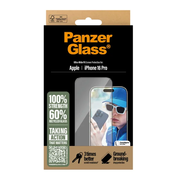 Стъклен Протектор PanzerGlass за iPhone 16 Pro, Ultra-Wide Fit 3