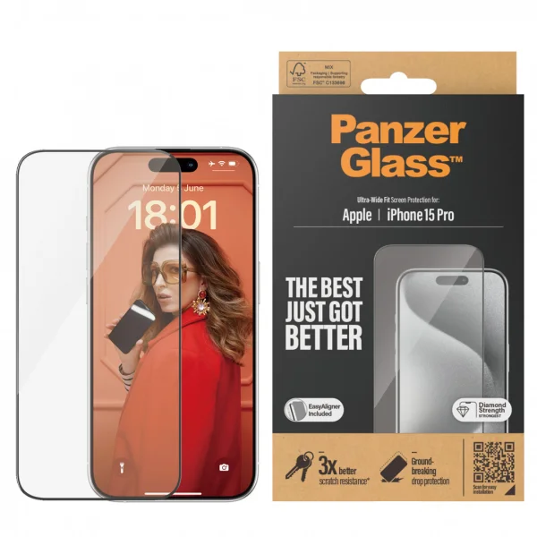 Стъклен Протектор PanzerGlass за iPhone 15 Pro, Ultra-Wide Fit 1