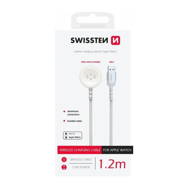 SWISSTEN Wireless Magnetic Charger for Apple Watch, Metal, USB-A, 1.2m, White 5