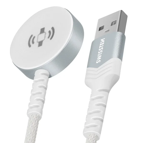 SWISSTEN Wireless Magnetic Charger for Apple Watch, Metal, USB-A, 1.2m, White 1