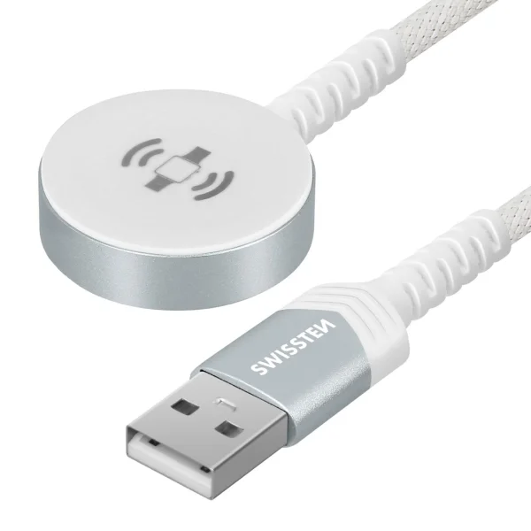 SWISSTEN Wireless Magnetic Charger for Apple Watch, Metal, USB-A, 1.2m, White 2