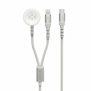 Безжично магнитно зарядно SWISSTEN 2в1 за Apple Watch And Lightning, USB-C, 1.2m, Бял