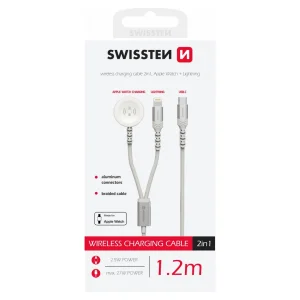 Безжично магнитно зарядно SWISSTEN 2в1 за Apple Watch And Lightning, USB-C, 1.2m, Бял 3