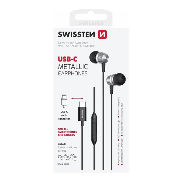 Слушалки с микрофон SWISSTEN Metallic USB-C, Черен 3