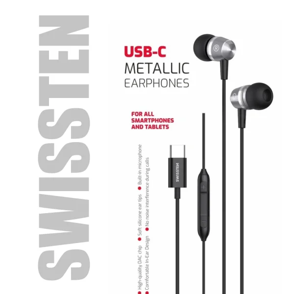 Слушалки с микрофон SWISSTEN Metallic USB-C, Черен 2