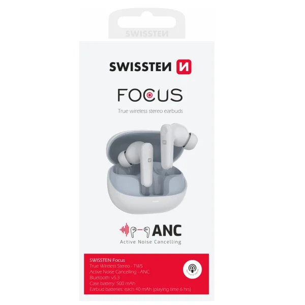 Слушалки TWS SWISSTEN Focus Bluetooth ANC Earphones, Бял 3
