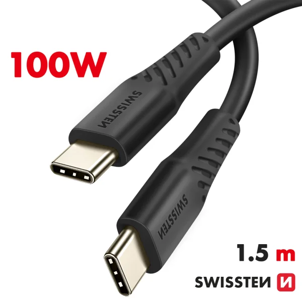 Кабел SWISSTEN USB-C към USB-C, Power Delivery, 5A, 100W,1.5m, Черен 4