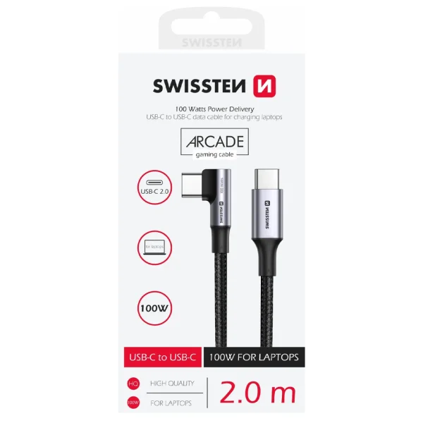 Кабел SWISSTEN USB-C към USB-C, Laptop, Gaming, 5A, 100W, 2m, Черен 2