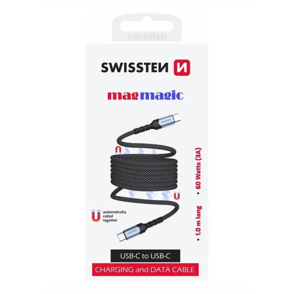 Магнитен кабел SWISSTEN Magnetic USB-C към USB-C, 1m, Черен 2