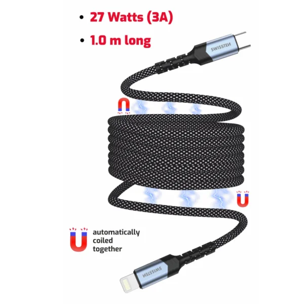 Magnetic cable SWISSTEN Magnetic USB-C to Lightning, 1m, Black 2