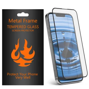 Стъклен протектор с метална рамка Metal Frame за iPhone 13 Pro Max / 14 Plus, Черен 3