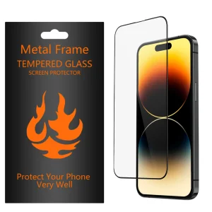 Стъклен протектор с метална рамка Metal Frame за iPhone 14 Pro, Черен 3