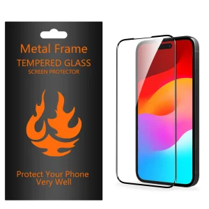 Стъклен протектор с метална рамка Metal Frame за iPhone 15 Plus, Черен 4