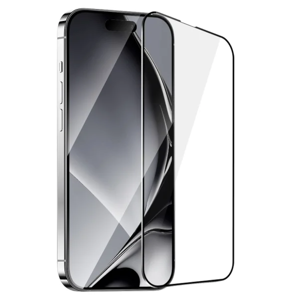 Tempered glass protector with metal frame Metal Frame for iPhone 16, Black 2
