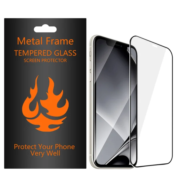 Стъклен протектор с метална рамка Metal Frame за iPhone X / XS / 11 Pro, Черен 2