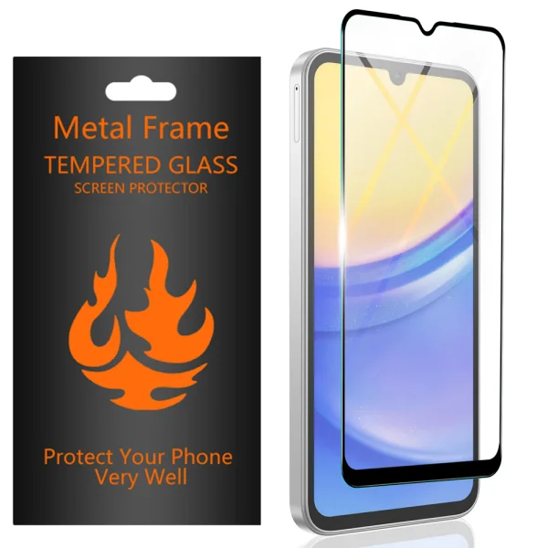 Стъклен протектор с метална рамка Metal Frame за Samsung Galaxy A15 5G, Черен 2