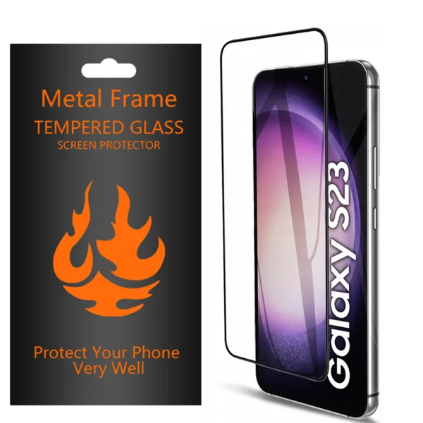 Стъклен протектор с метална рамка Metal Frame за Samsung Galaxy S22 / S23 5G, Черен 2