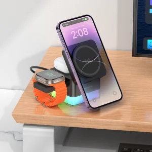 Безжично зарядно Borofone Wireless BQ34 Square 3 in 1, 15W, Черен 4