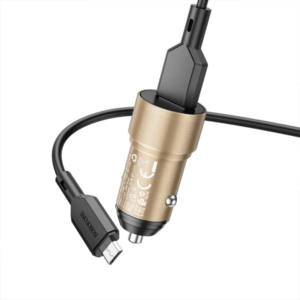 Зарядно за кола 12V, BOROFONE BZ19A Wisdom USB-QC 3.0 18W, кабел USB към Micro USB, Златист 2