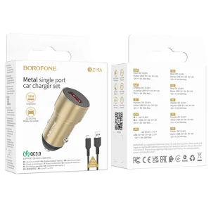 Зарядно за кола 12V, BOROFONE BZ19A Wisdom USB-QC 3.0 18W, кабел USB към Micro USB, Златист 4