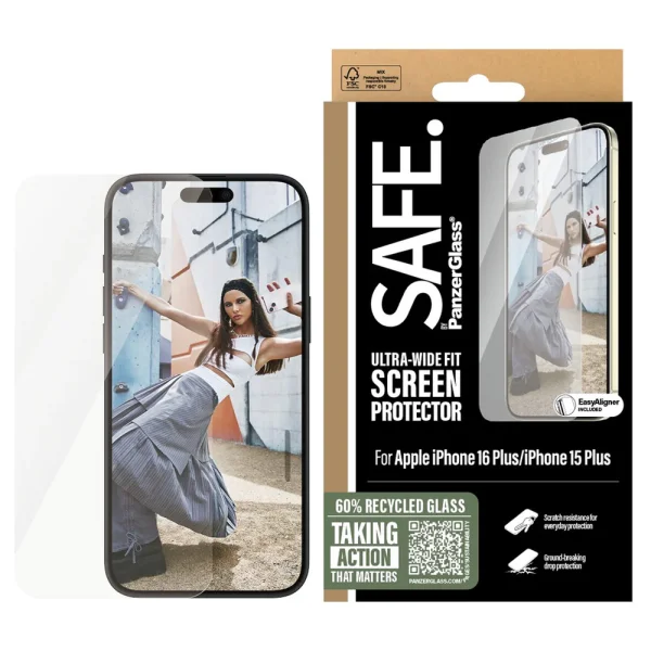 Glass Screen Protector SAFE for iPhone 15 Plus / 16 Plus Ultra-Wide Fit 1