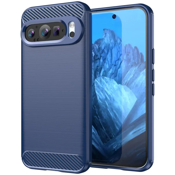 Silicone Case Carbon Fibre for Google Pixel 9 / Pixel 9 Pro, Blue 1