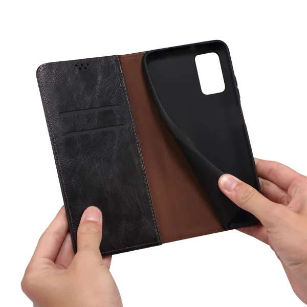 Waxy Leather Wallet Case for Motorola Edge 50 Neo 5G, Black 4
