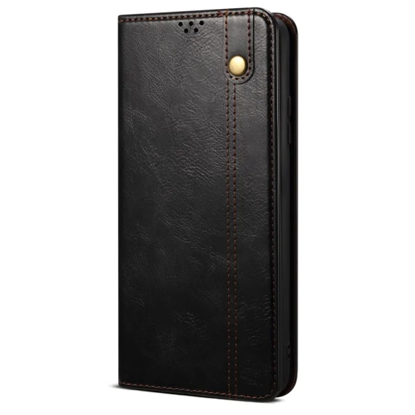 Waxy Leather Wallet Case for Motorola Edge 50 Neo 5G, Black 6