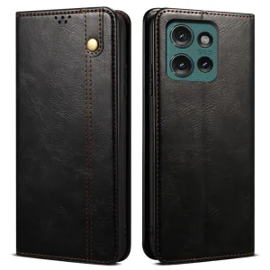 Калъф Тефтер Waxy Leather за Motorola Edge 50 Neo 5G, Черен