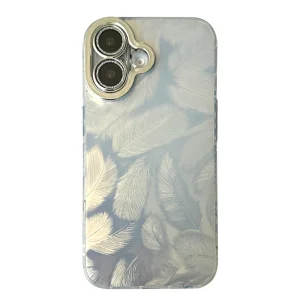 Удароустойчив калъф Feather Pattern за iPhone 16, Сребрист