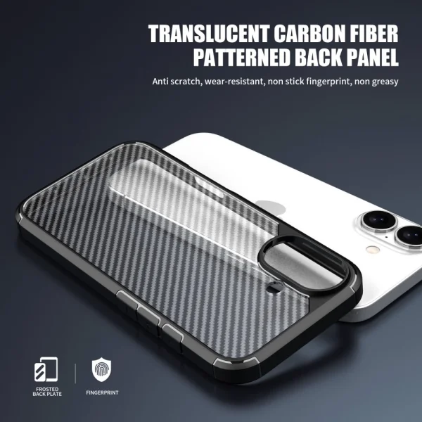 Удароустойчив калъф Shockproof Carbon заiPhone 16, Черен 3