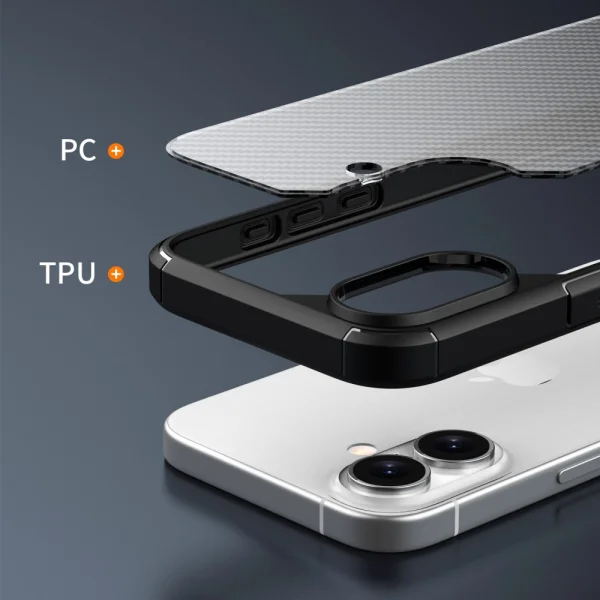 Удароустойчив калъф Shockproof Carbon заiPhone 16, Черен 4