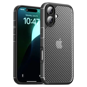Удароустойчив калъф Shockproof Carbon заiPhone 16, Черен
