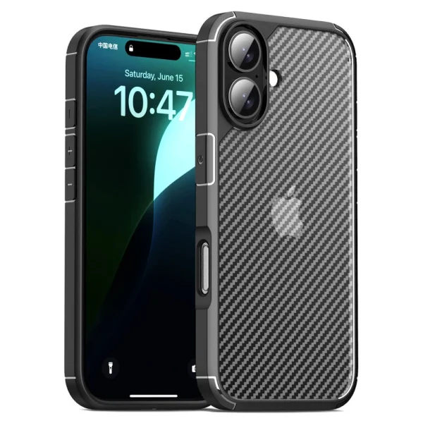 Удароустойчив калъф Shockproof Carbon заiPhone 16 Plus, Черен 1